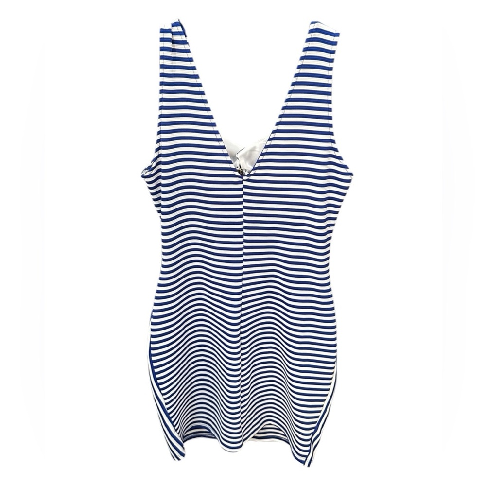 Love Republic Blue & White Striped Bodycon Dress Mesh Waist Zip Front Chic EUC - Picture 5 of 8